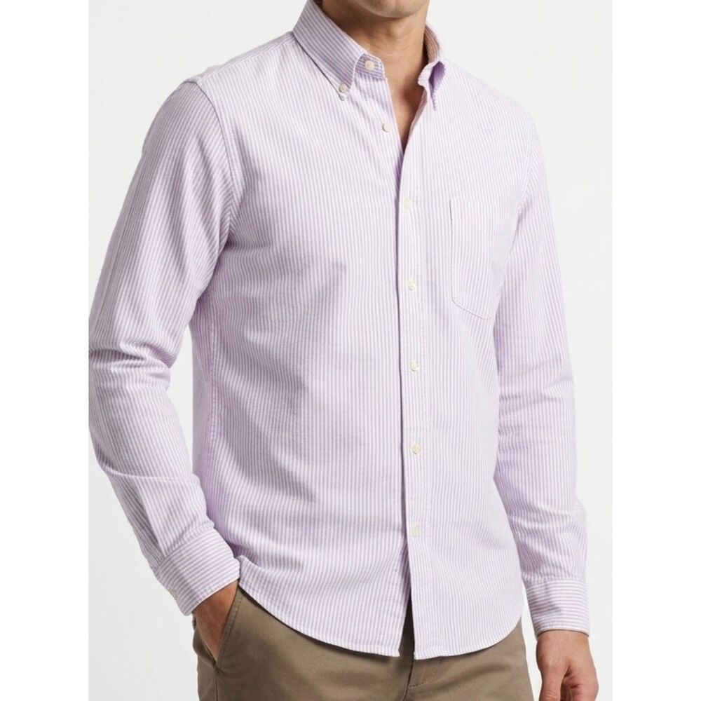 Brooks Brothers 1818 Lavender Stripe Cotton OCBD Button-Down Shirt Size M Medium
